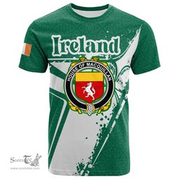 ScotsTee Shop Irish House of MACQUILLAN Coat of Arms Irish Celtic Shamrock T Shirt Add Your Text Personalized T Shirt