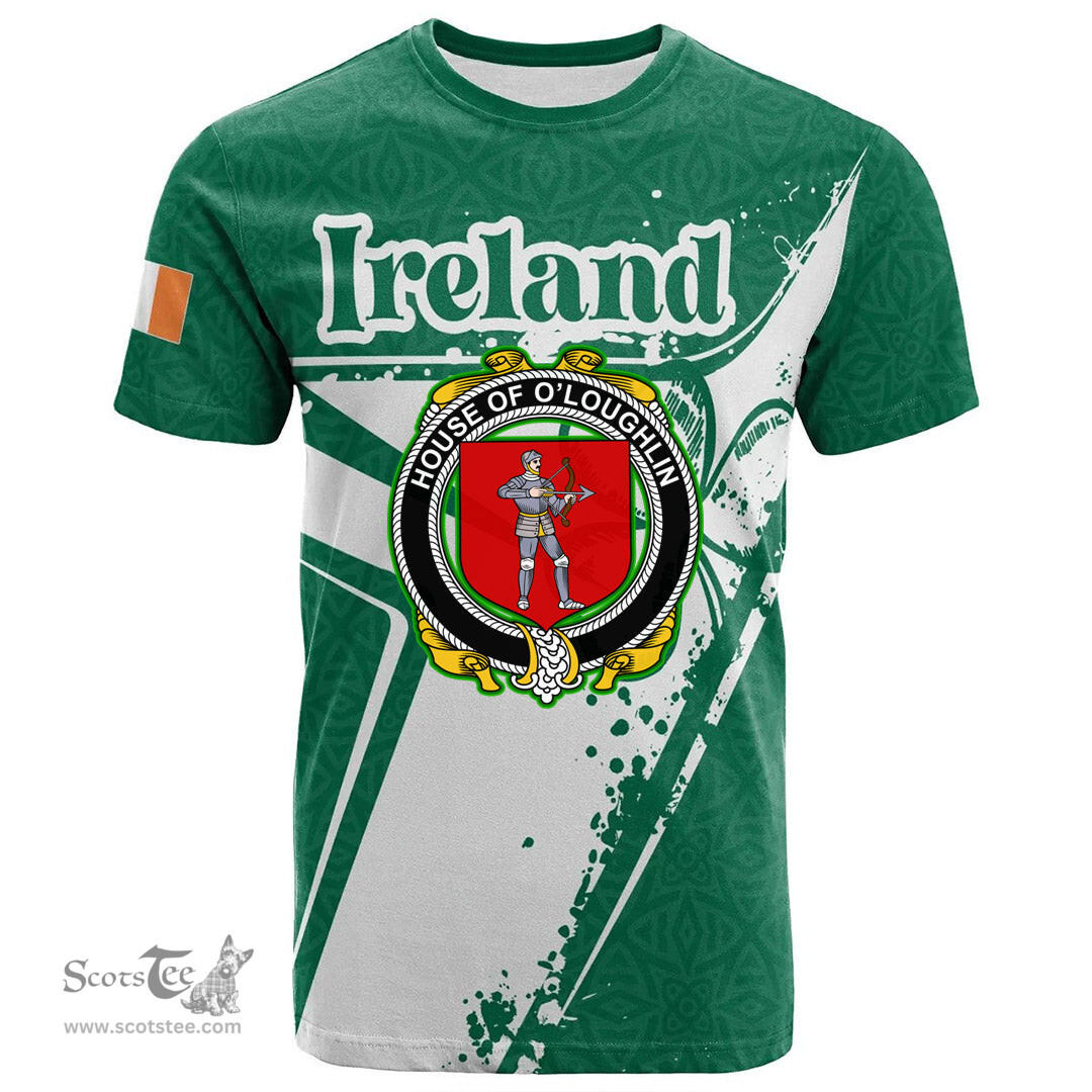 ScotsTee Shop Irish House of O LOUGHLIN Coat of Arms Irish Celtic Shamrock T Shirt Add Your Text Personalized T Shirt