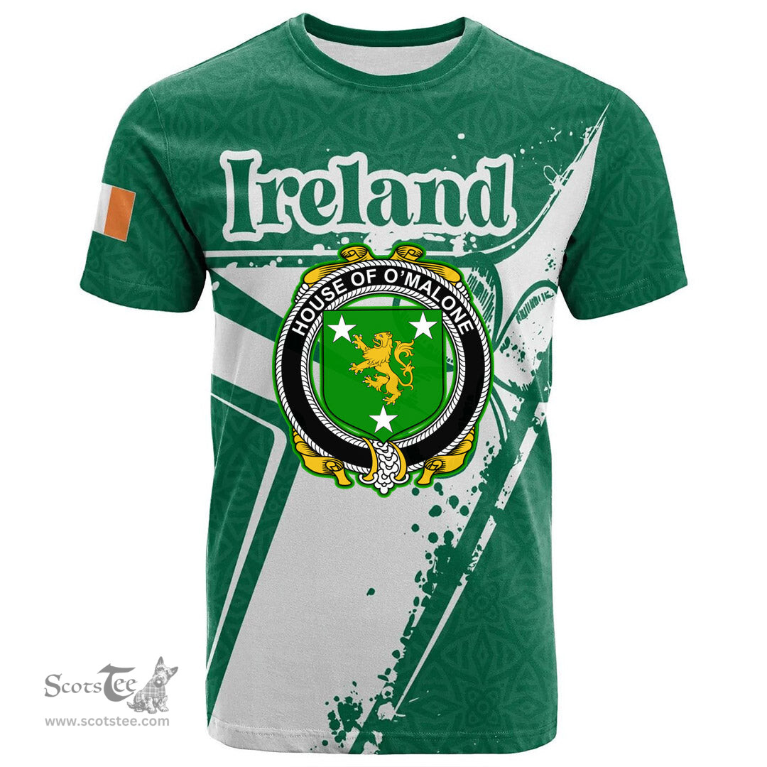 ScotsTee Shop Irish House of O MALONE Coat of Arms Irish Celtic Shamrock T Shirt Add Your Text Personalized T Shirt