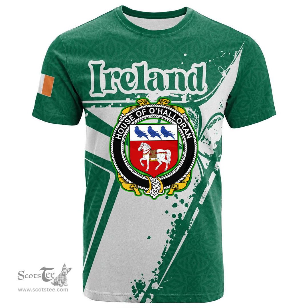 ScotsTee Shop Irish House of O HALLORAN Coat of Arms Irish Celtic Shamrock T Shirt Add Your Text Personalized T Shirt