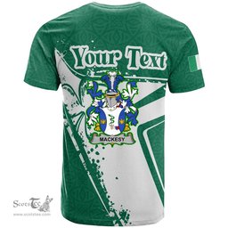 ScotsTee Shop Irish Mackesy Coat of Arms Irish Celtic Shamrock T Shirt Add Your Text Personalized T Shirt