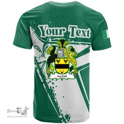 ScotsTee Shop Irish McFall Coat of Arms Irish Celtic Shamrock T Shirt Add Your Text Personalized T Shirt