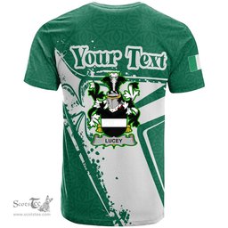 ScotsTee Shop Irish Lucey or O Lucy Coat of Arms Irish Celtic Shamrock T Shirt Add Your Text Personalized T Shirt