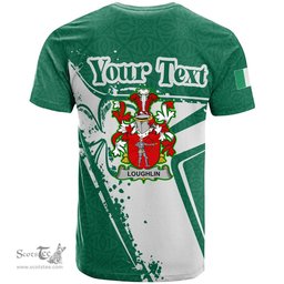 ScotsTee Shop Irish Loughlin or O Loughlin Coat of Arms Irish Celtic Shamrock T Shirt Add Your Text Personalized T Shirt
