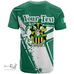 ScotsTee Shop Irish Langford Coat of Arms Irish Celtic Shamrock T Shirt Add Your Text Personalized T Shirt