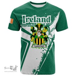 ScotsTee Shop Irish Langford Coat of Arms Irish Celtic Shamrock T Shirt Add Your Text Personalized T Shirt