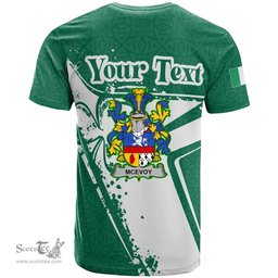 ScotsTee Shop Irish McEvoy or McKelvey Coat of Arms Irish Celtic Shamrock T Shirt Add Your Text Personalized T Shirt