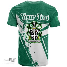 ScotsTee Shop Irish Marbury Coat of Arms Irish Celtic Shamrock T Shirt Add Your Text Personalized T Shirt