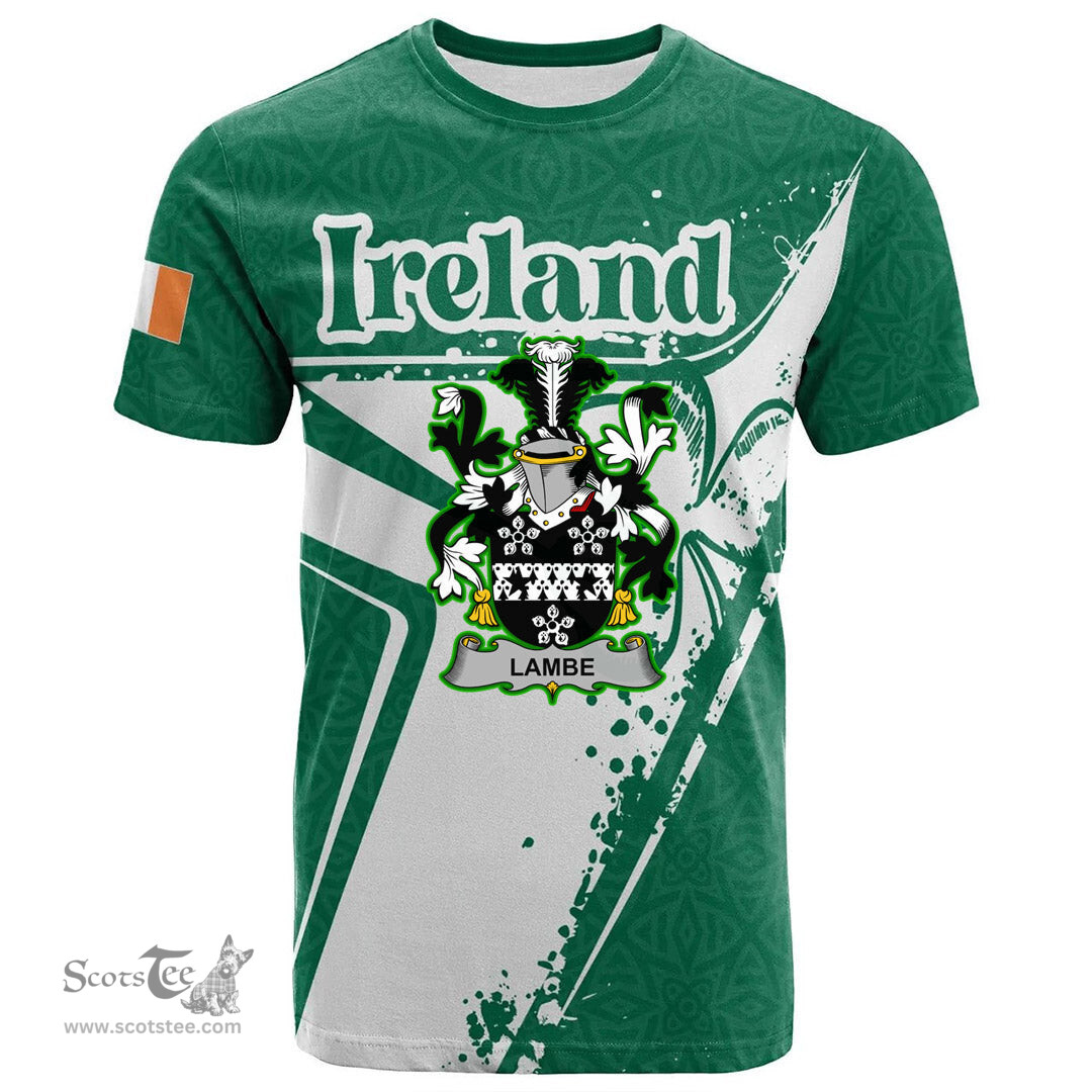 ScotsTee Shop Irish Lambe Coat of Arms Irish Celtic Shamrock T Shirt Add Your Text Personalized T Shirt