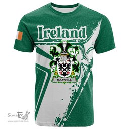 ScotsTee Shop Irish Maxwell Coat of Arms Irish Celtic Shamrock T Shirt Add Your Text Personalized T Shirt