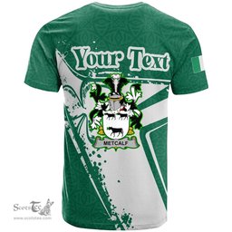 ScotsTee Shop Irish Metcalf or Metcalfe Coat of Arms Irish Celtic Shamrock T Shirt Add Your Text Personalized T Shirt