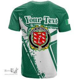 ScotsTee Shop Irish House of MACNALLY Coat of Arms Irish Celtic Shamrock T Shirt Add Your Text Personalized T Shirt