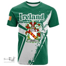 ScotsTee Shop Irish Merry or O Merry Coat of Arms Irish Celtic Shamrock T Shirt Add Your Text Personalized T Shirt