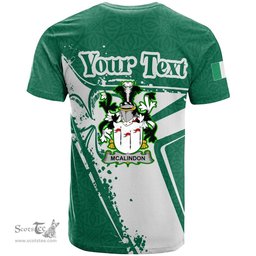 ScotsTee Shop Irish McAlindon or McAlindem Coat of Arms Irish Celtic Shamrock T Shirt Add Your Text Personalized T Shirt