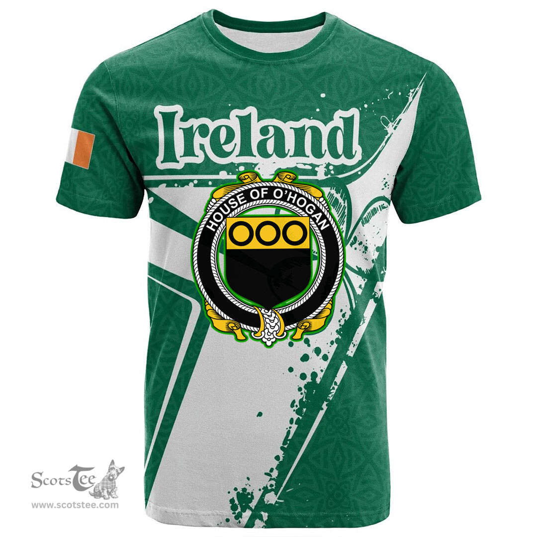 ScotsTee Shop Irish House of O HOGAN Coat of Arms Irish Celtic Shamrock T Shirt Add Your Text Personalized T Shirt