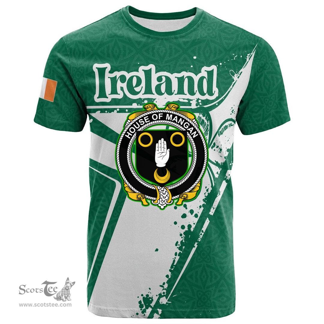 ScotsTee Shop Irish House of MANGAN Coat of Arms Irish Celtic Shamrock T Shirt Add Your Text Personalized T Shirt