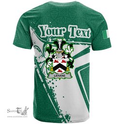 ScotsTee Shop Irish Lehane or O Lehane Coat of Arms Irish Celtic Shamrock T Shirt Add Your Text Personalized T Shirt