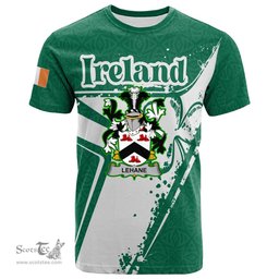 ScotsTee Shop Irish Lehane or O Lehane Coat of Arms Irish Celtic Shamrock T Shirt Add Your Text Personalized T Shirt