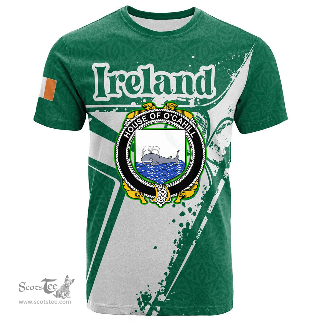 ScotsTee Shop Irish House of O CAHILL Coat of Arms Irish Celtic Shamrock T Shirt Add Your Text Personalized T Shirt
