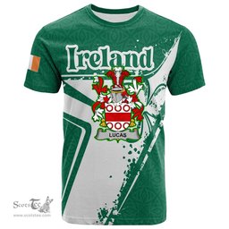 ScotsTee Shop Irish Lucas or Luke Coat of Arms Irish Celtic Shamrock T Shirt Add Your Text Personalized T Shirt
