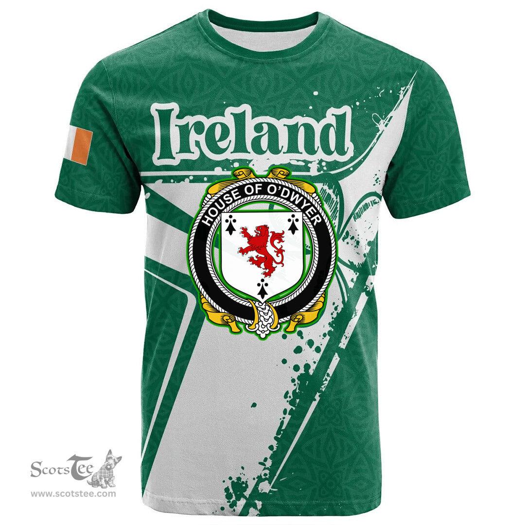 ScotsTee Shop Irish House of O DWYER Coat of Arms Irish Celtic Shamrock T Shirt Add Your Text Personalized T Shirt