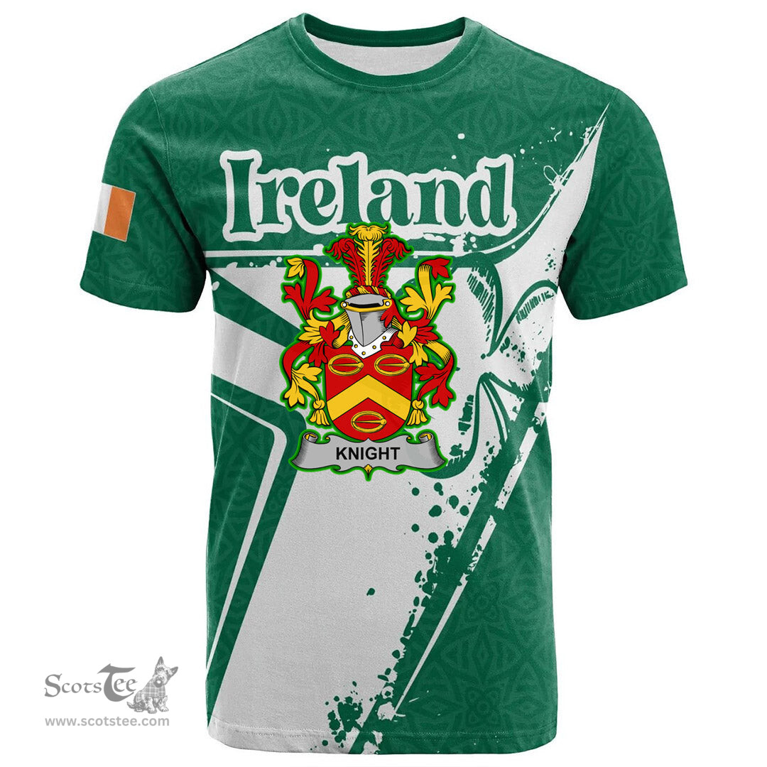 ScotsTee Shop Irish Knight Coat of Arms Irish Celtic Shamrock T Shirt Add Your Text Personalized T Shirt