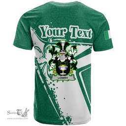 ScotsTee Shop Irish Lowry or Lavery Coat of Arms Irish Celtic Shamrock T Shirt Add Your Text Personalized T Shirt