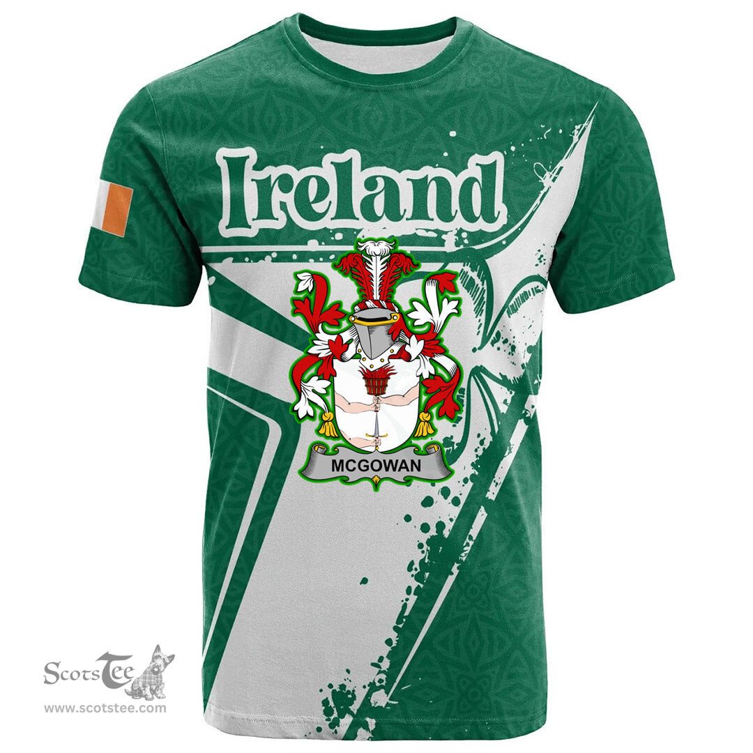 ScotsTee Shop Irish McGowan or McGouan Coat of Arms Irish Celtic Shamrock T Shirt Add Your Text Personalized T Shirt