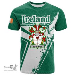 ScotsTee Shop Irish McGowan or McGouan Coat of Arms Irish Celtic Shamrock T Shirt Add Your Text Personalized T Shirt