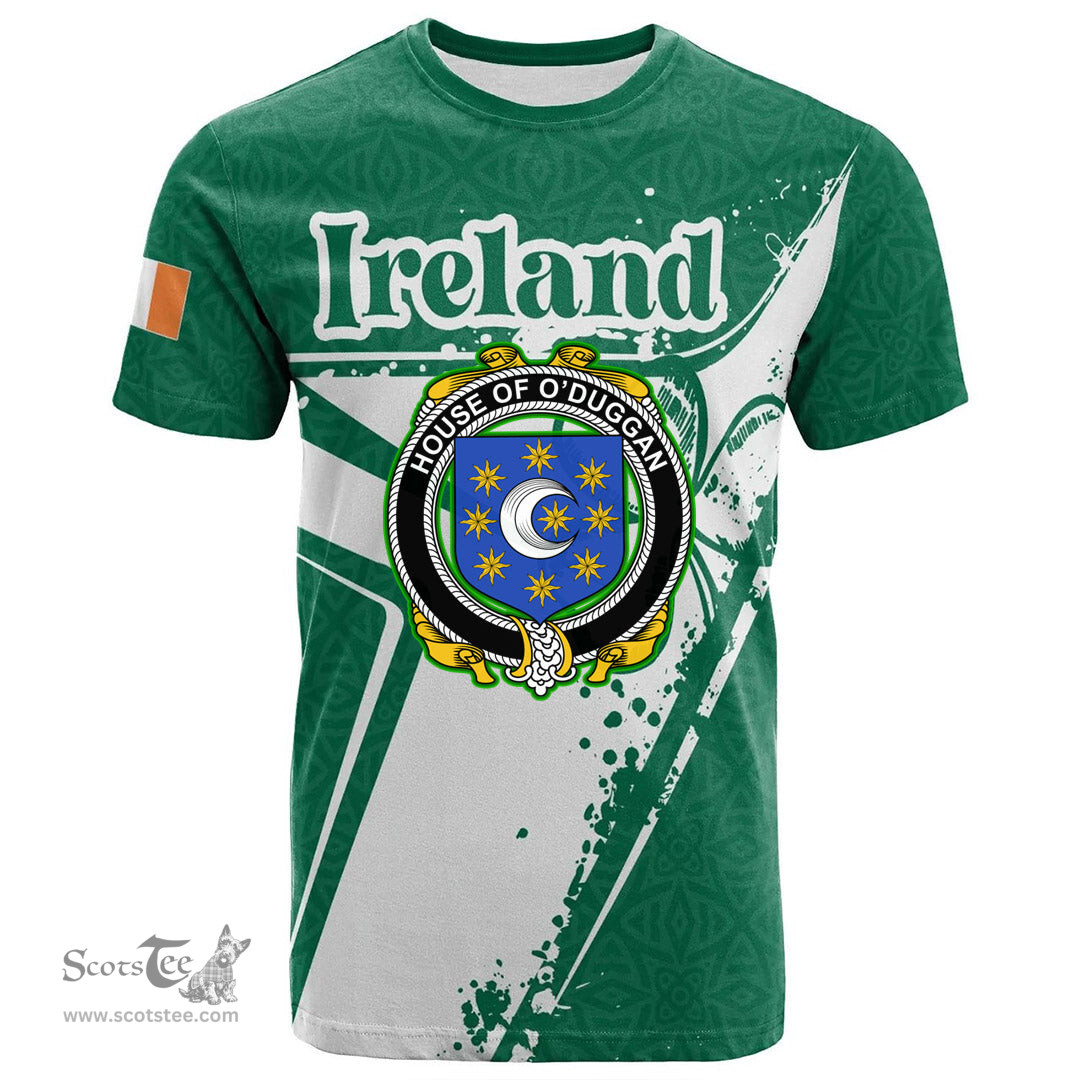 ScotsTee Shop Irish House of O DUGGAN Coat of Arms Irish Celtic Shamrock T Shirt Add Your Text Personalized T Shirt