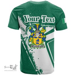 ScotsTee Shop Irish McCausland Coat of Arms Irish Celtic Shamrock T Shirt Add Your Text Personalized T Shirt