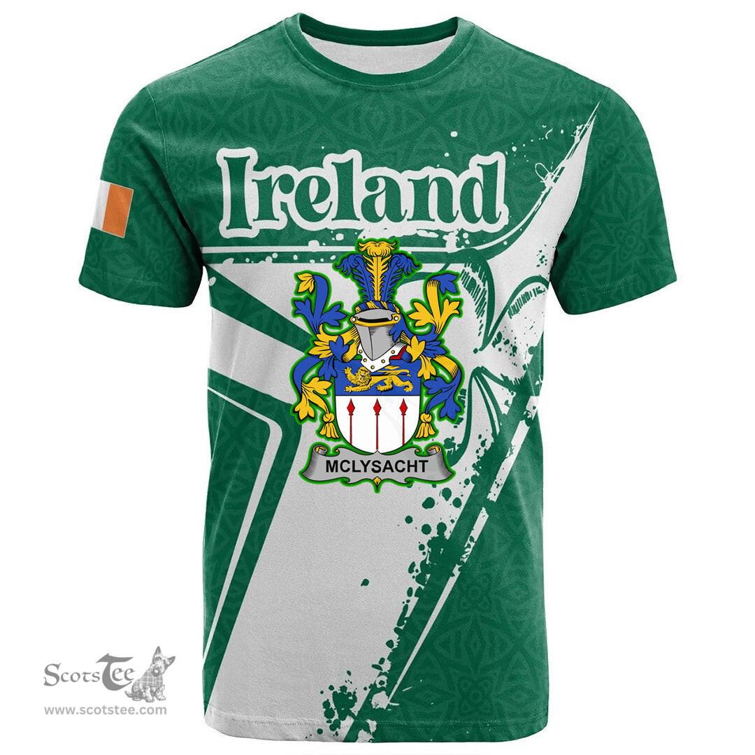 ScotsTee Shop Irish McLysacht or Lysacht Coat of Arms Irish Celtic Shamrock T Shirt Add Your Text Personalized T Shirt