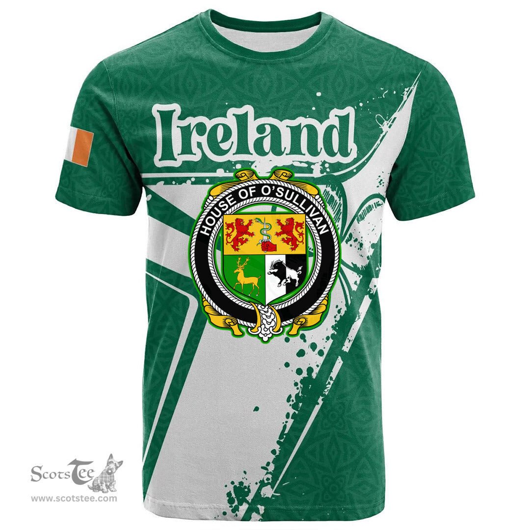 ScotsTee Shop Irish House of O SULLIVAN Beare Coat of Arms Irish Celtic Shamrock T Shirt Add Your Text Personalized T Shirt