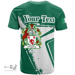 ScotsTee Shop Irish McCauley Coat of Arms Irish Celtic Shamrock T Shirt Add Your Text Personalized T Shirt