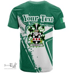 ScotsTee Shop Irish Howlett or Hewlett Coat of Arms Irish Celtic Shamrock T Shirt Add Your Text Personalized T Shirt