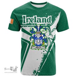 ScotsTee Shop Irish Kelly or O Kelly Coat of Arms Irish Celtic Shamrock T Shirt Add Your Text Personalized T Shirt