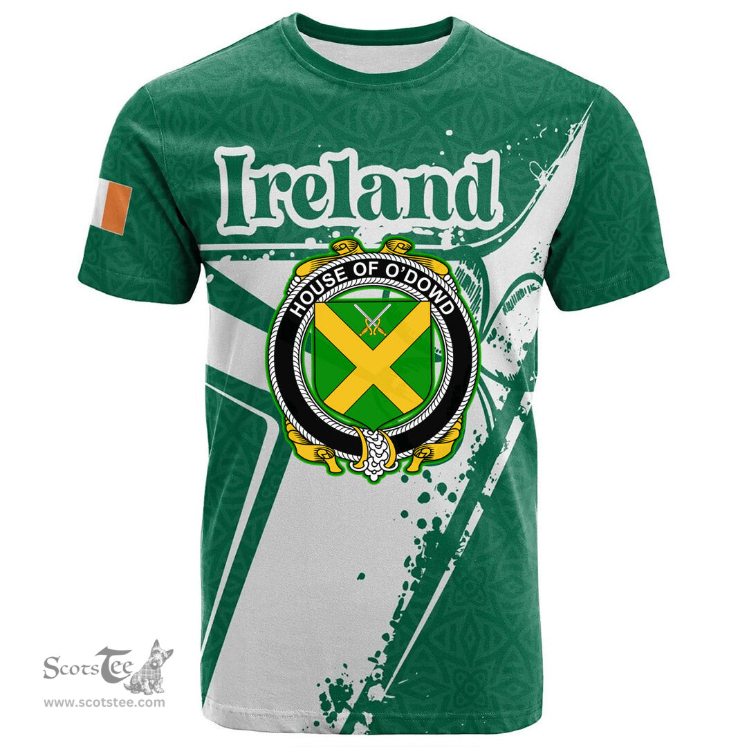 ScotsTee Shop Irish House of O DOWD Coat of Arms Irish Celtic Shamrock T Shirt Add Your Text Personalized T Shirt