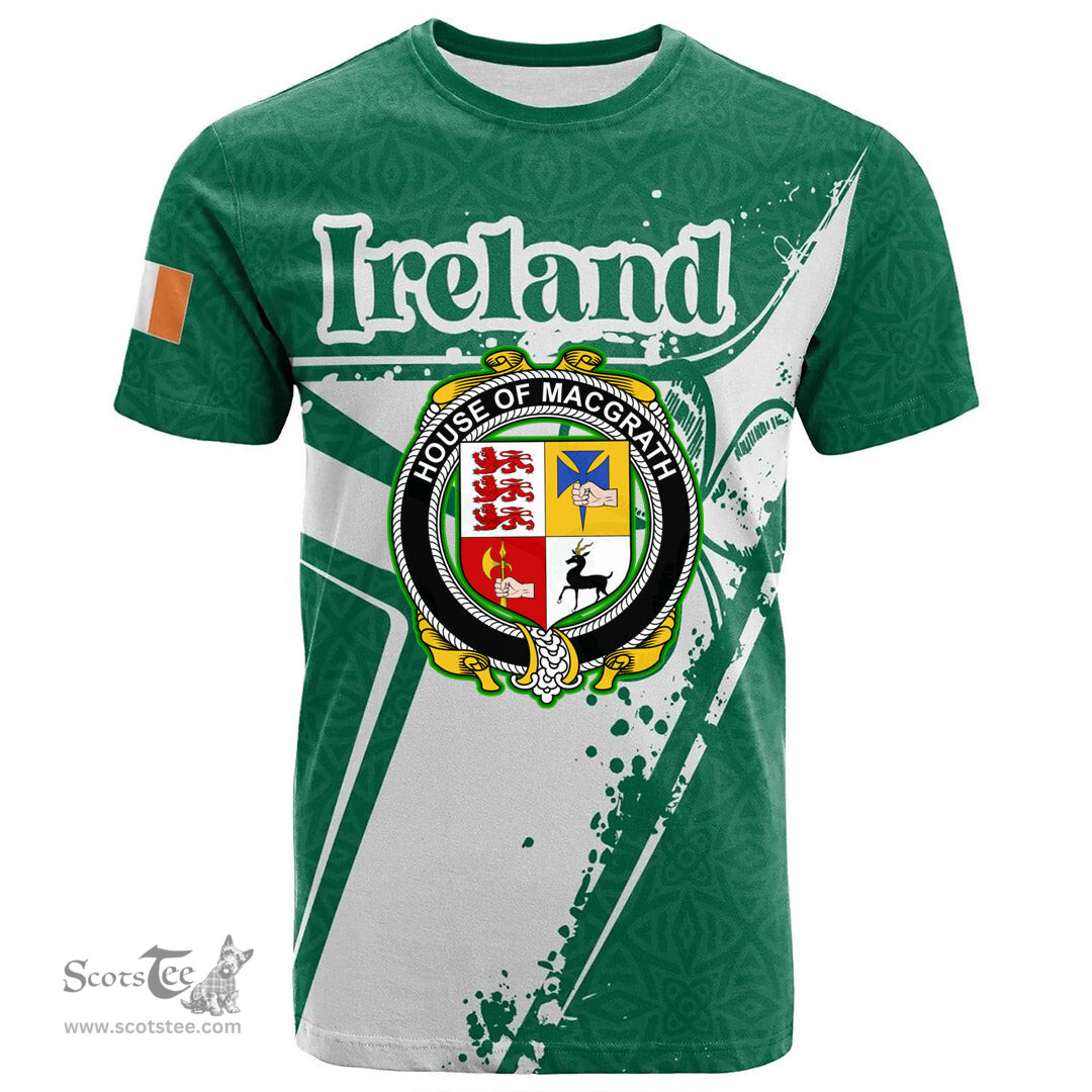 ScotsTee Shop Irish House of MACGRATH Coat of Arms Irish Celtic Shamrock T Shirt Add Your Text Personalized T Shirt