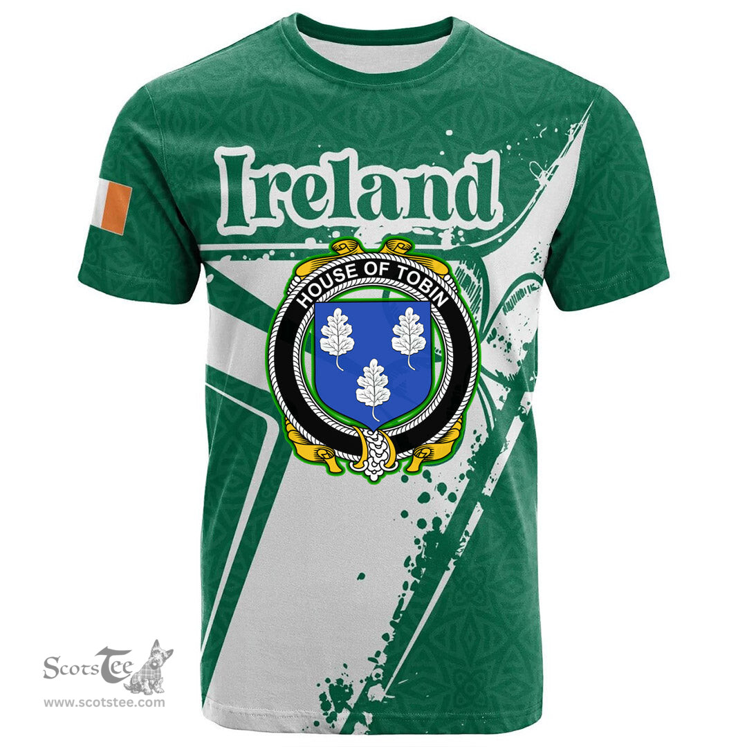 ScotsTee Shop Irish House of TOBIN Coat of Arms Irish Celtic Shamrock T Shirt Add Your Text Personalized T Shirt