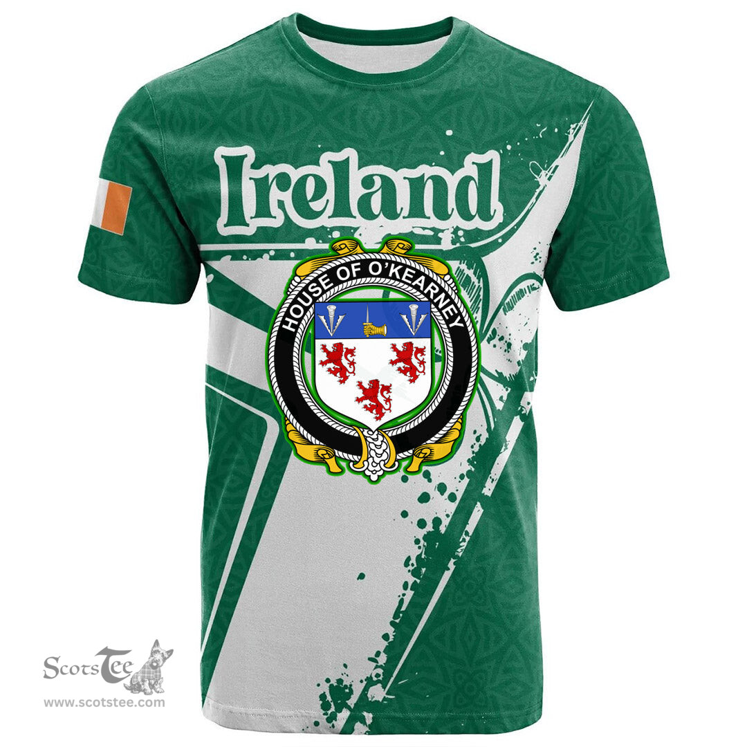 ScotsTee Shop Irish House of O KEARNEY Coat of Arms Irish Celtic Shamrock T Shirt Add Your Text Personalized T Shirt