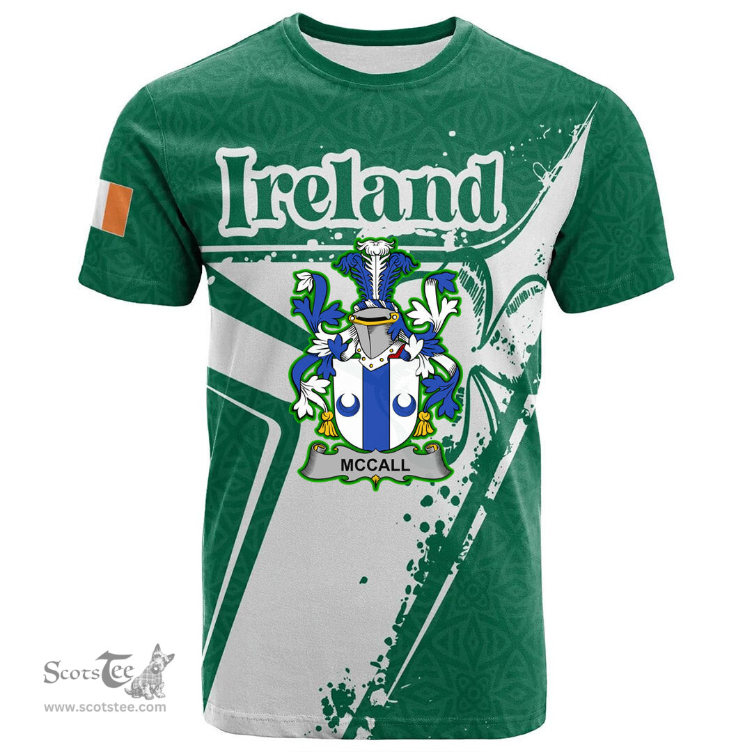 ScotsTee Shop Irish McCall Coat of Arms Irish Celtic Shamrock T Shirt Add Your Text Personalized T Shirt