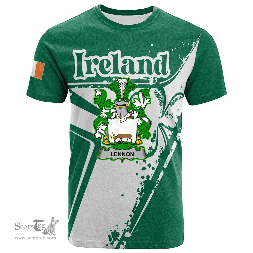ScotsTee Shop Irish Lennon or O Lennon Coat of Arms Irish Celtic Shamrock T Shirt Add Your Text Personalized T Shirt