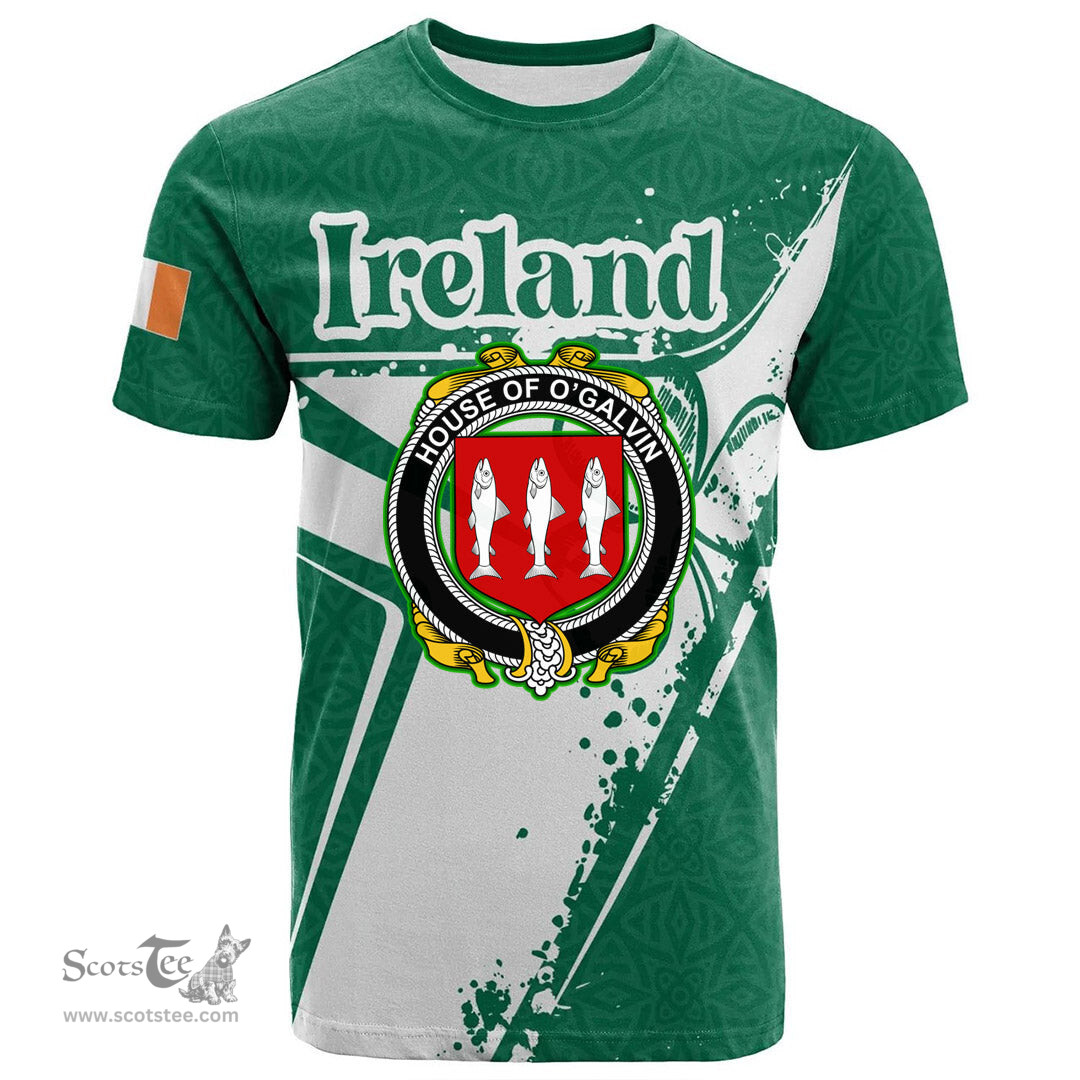 ScotsTee Shop Irish House of O GALVIN Coat of Arms Irish Celtic Shamrock T Shirt Add Your Text Personalized T Shirt
