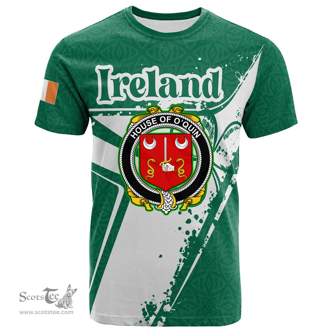 ScotsTee Shop Irish House of O QUIN Thomond Coat of Arms Irish Celtic Shamrock T Shirt Add Your Text Personalized T Shirt