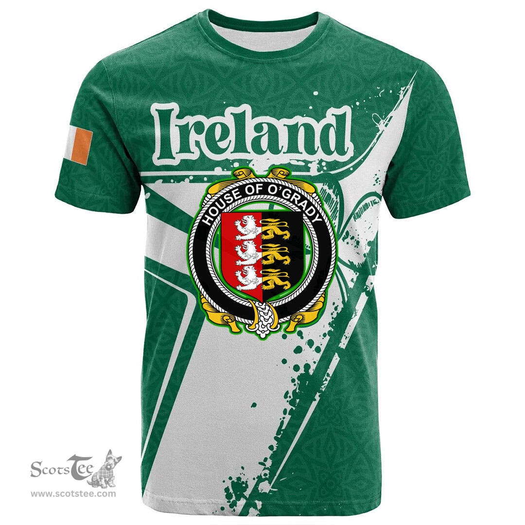 ScotsTee Shop Irish House of O GRADY Coat of Arms Irish Celtic Shamrock T Shirt Add Your Text Personalized T Shirt