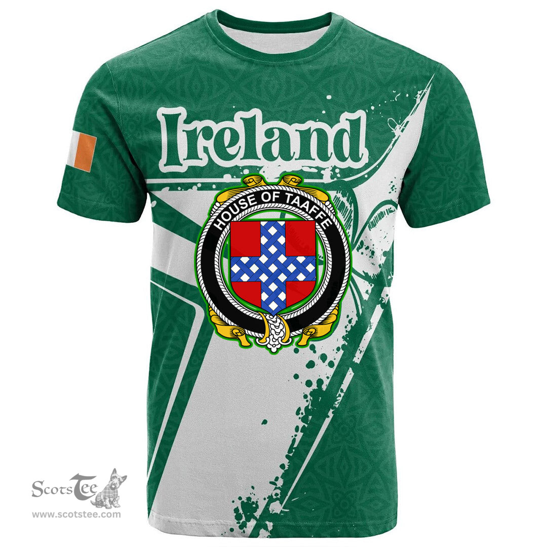 ScotsTee Shop Irish House of TAAFFE Coat of Arms Irish Celtic Shamrock T Shirt Add Your Text Personalized T Shirt