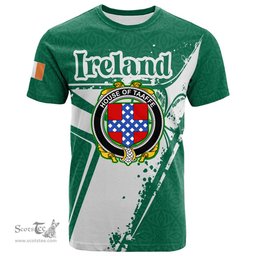 ScotsTee Shop Irish House of TAAFFE Coat of Arms Irish Celtic Shamrock T Shirt Add Your Text Personalized T Shirt
