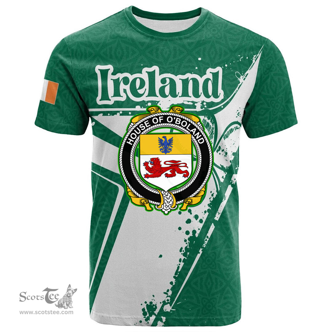 ScotsTee Shop Irish House of O BOLAND Coat of Arms Irish Celtic Shamrock T Shirt Add Your Text Personalized T Shirt