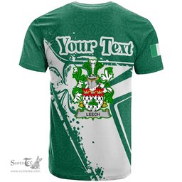 ScotsTee Shop Irish Leech Coat of Arms Irish Celtic Shamrock T Shirt Add Your Text Personalized T Shirt