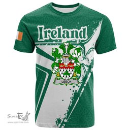 ScotsTee Shop Irish Leech Coat of Arms Irish Celtic Shamrock T Shirt Add Your Text Personalized T Shirt